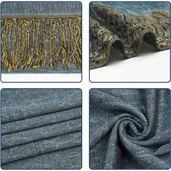 Paisley Pashmina Shawls  Wraps with Fringe Peacock Blue - Picture 2 of 4